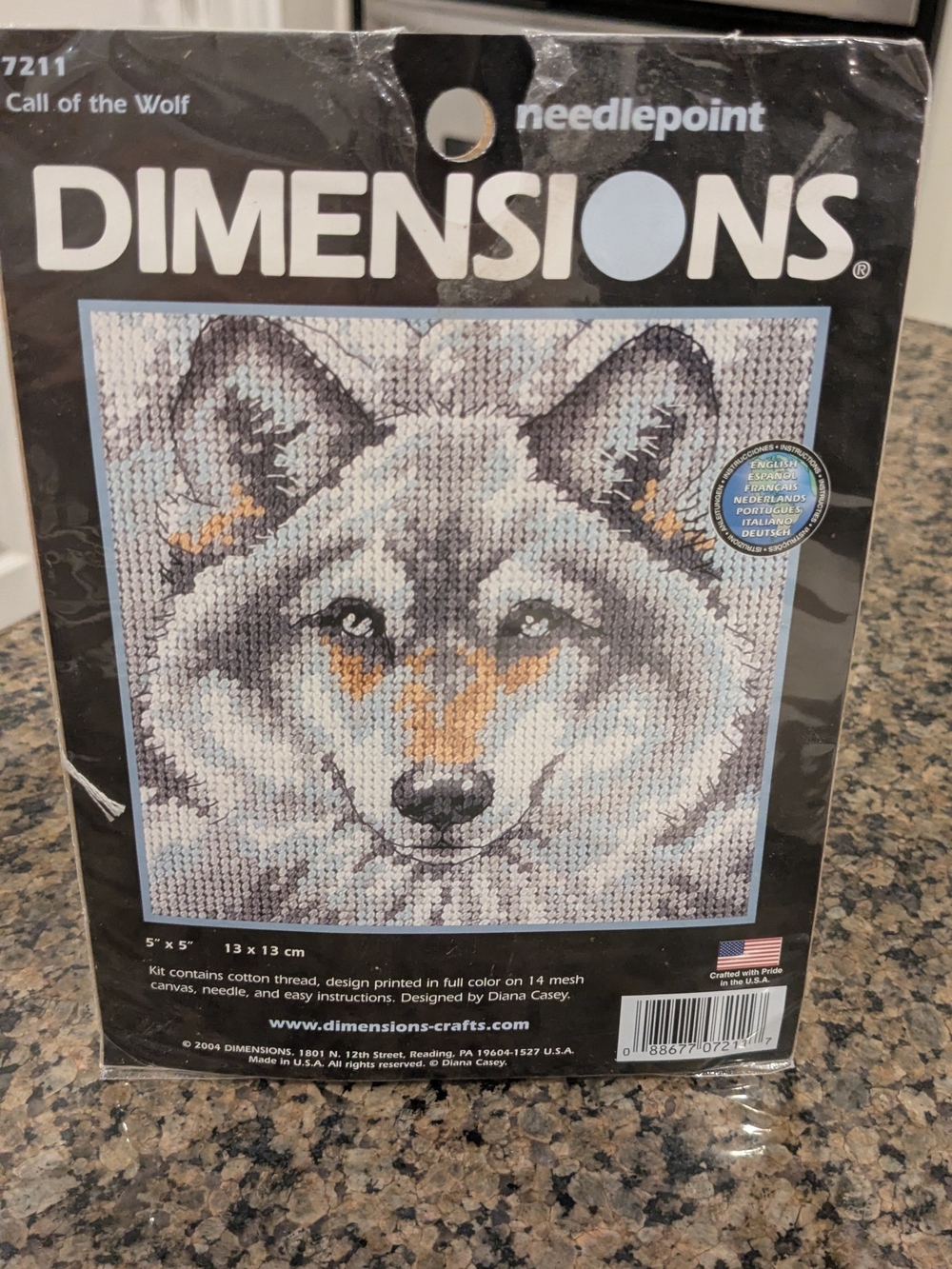 Dimensions Call of the Wolf Needlepoint Wall Art - Gray, White & Tan